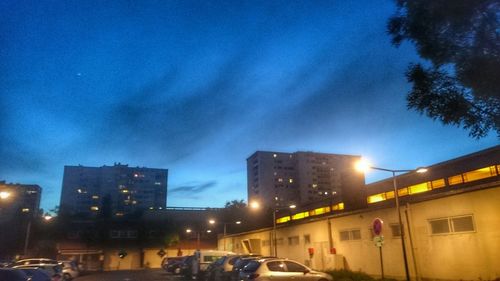 Illuminated buildings at night