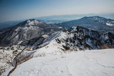 Scenic view of snowcapped mountains against sky