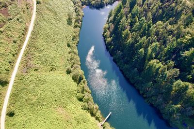 Aerial picture of unused reservoir in wales uk