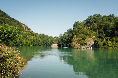 Scenic view of lake against clear sky