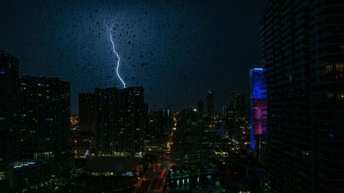 Illuminated buildings in city at night