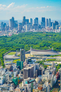 High angle view of cityscape against sky