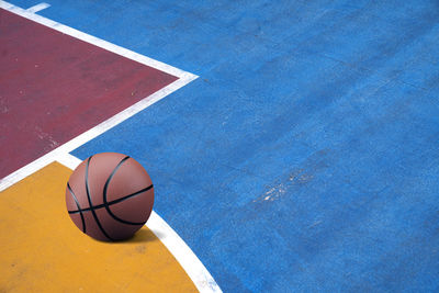 High angle view of basketball on court