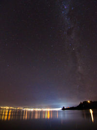 Scenic view of lake against sky at night