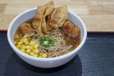 High angle view of meal served on table