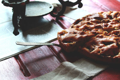 Close-up of bread in plate on table