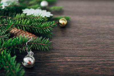 Close-up of christmas decorations on table