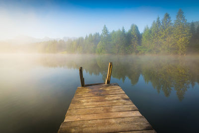 Jetty at lake geroldsee in bavaria, germany