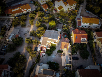 High angle view of street amidst buildings in town