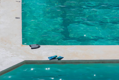 High angle view of swimming in pool