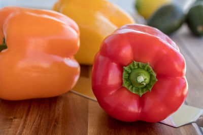 Close-up of bell peppers on table