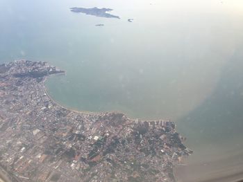 High angle view of birds in sea