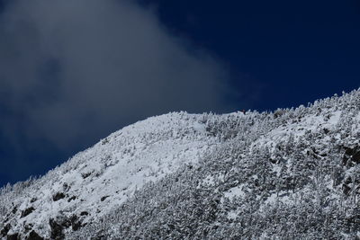 Low angle view of snow against sky