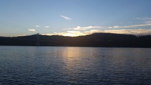 Scenic view of lake against sky at sunset