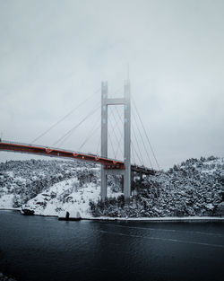 Suspension bridge over river