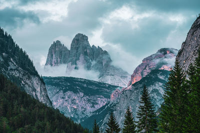 Panoramic view of the three peaks in the dolomites, italy.