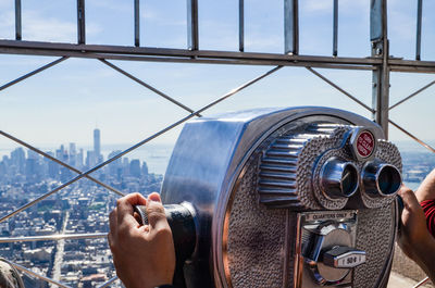 Close-up of coin operated binoculars at empire state building