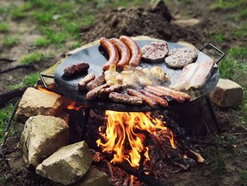 Close-up of firewood on barbecue grill