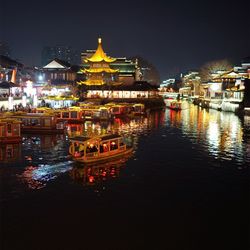 Illuminated buildings at night