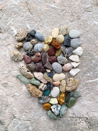 High angle view of stones in pebbles