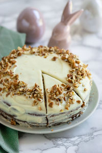 Close-up of cake served in plate