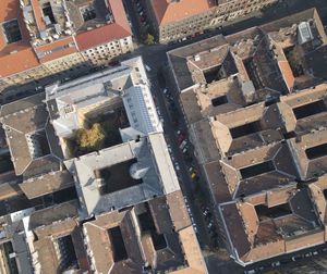 High angle view of stack of building