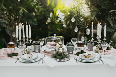 Food on a beautifully decorated easter table