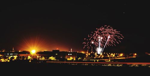 Firework display at night