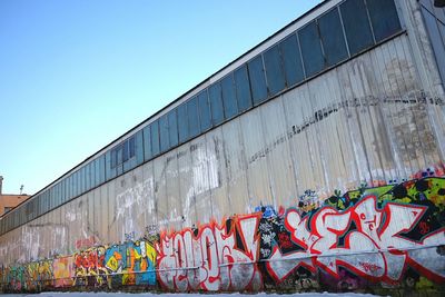 Graffiti on wall against clear sky