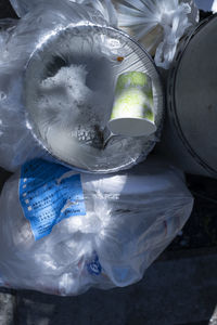 High angle view of ice cream in bottle