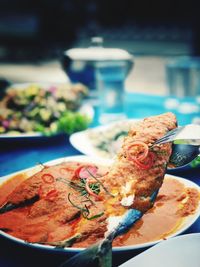 Close-up of served food in plate