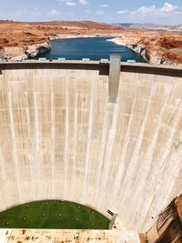 High angle view of dam against sky