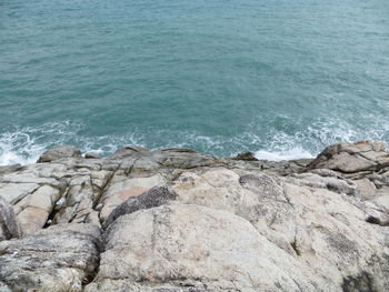 High angle view of rocks on beach