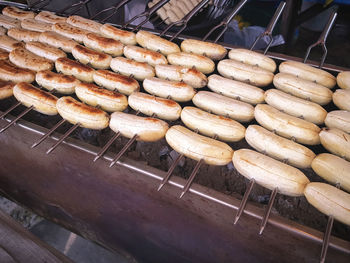 Group of delicious grilled bananas on charcoal stove