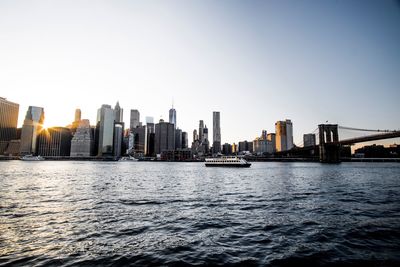 City skyline at dusk