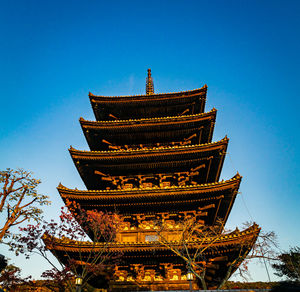 Low angle view of traditional building against clear blue sky