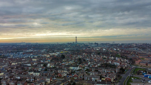 Blackpool tower shot from layton at a powerful sunset