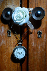 Close-up of clock on table