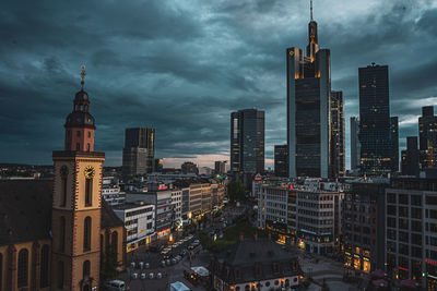 High angle view of cityscape against sky during dusk