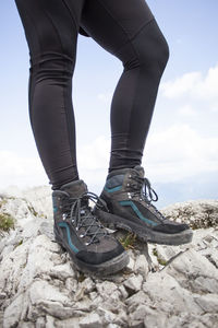 Hiking boots on a mountain tour in bavarian alps