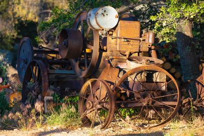 Old tractor on field