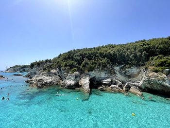 Scenic view of sea against clear sky