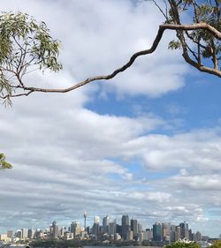 Low angle view of buildings against cloudy sky