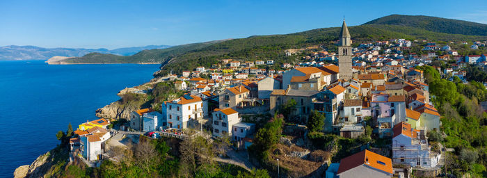 Vrbnik on island krk from above with adriatic sea in background