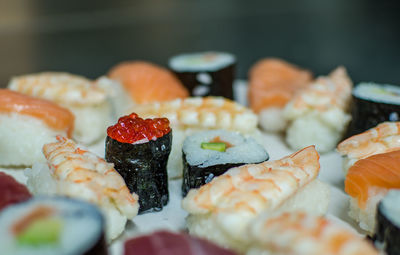 Close-up of sushi served in plate