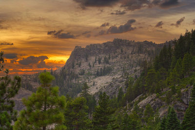 Scenic view of mountains against sky during sunset