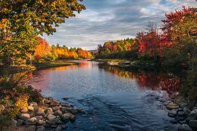 Scenic view of lake against sky during autumn