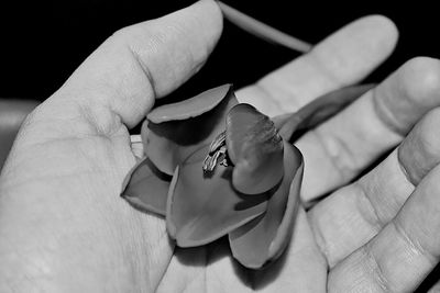 Close-up of man holding hands