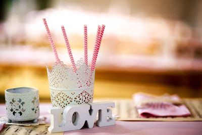 Close-up of decoration on table