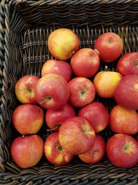 High angle view of apples in basket